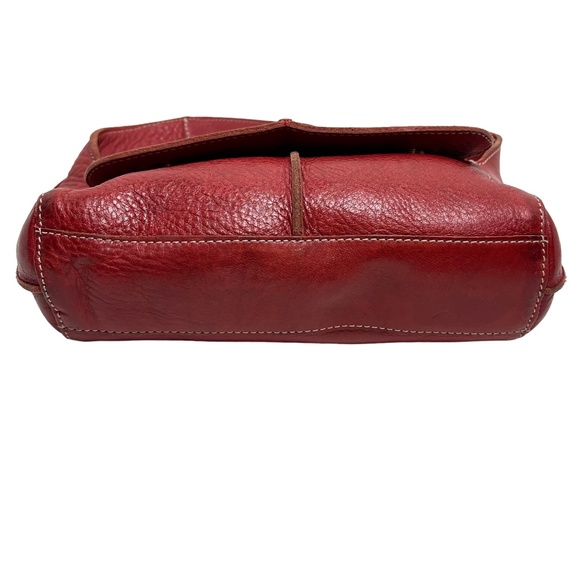 CHRISTOPHER KON Red Wide Strap Shoulder Bag Flap Pocket Purse Genuine Leather - Picture 5 of 16